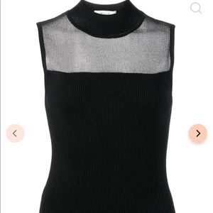 MILLY Mesh-Panel Ribbed Knit Top